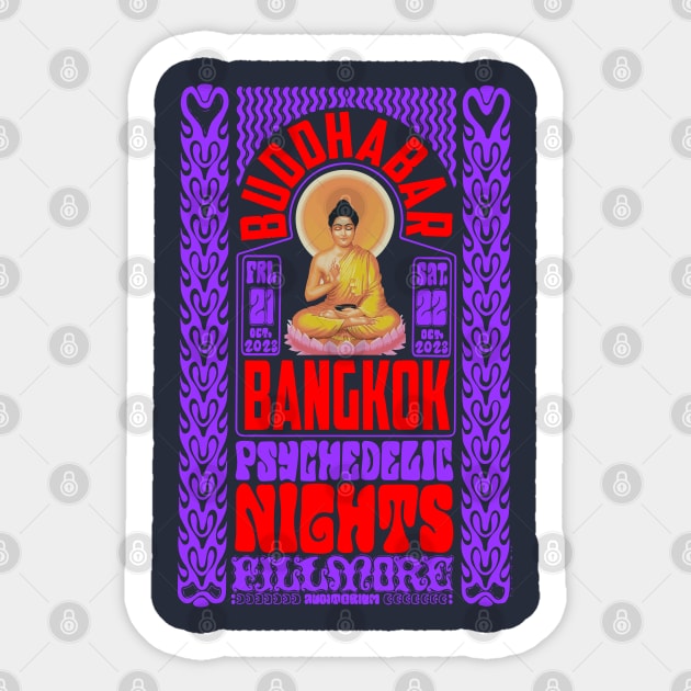 Psychedelic Nights at Bangkok Buddha Bar - Vintage Poster Design Sticker by Boogosh